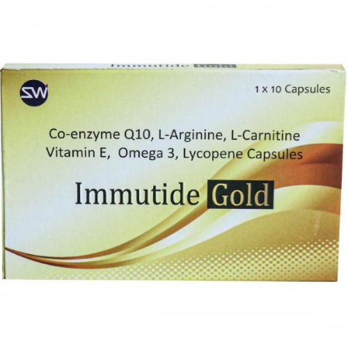 Immutide Gold - Co-enzyme Q10, L-Arginine, L-Carnitine Vitamin E, Omega 3, Lycopene Capsules